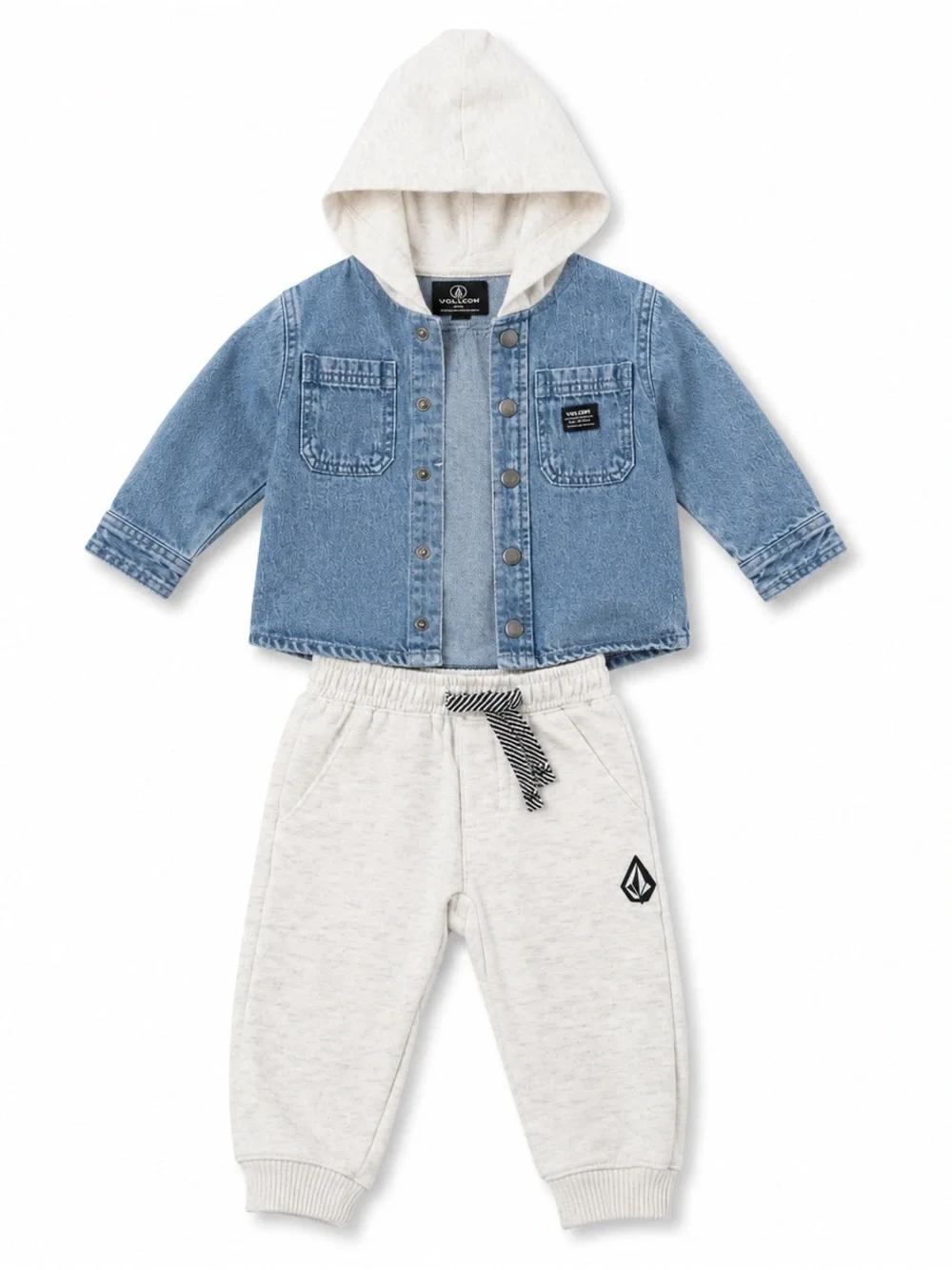 Volcom Kids Blue Denim Jacket with Cream Hood & Cream Joggers